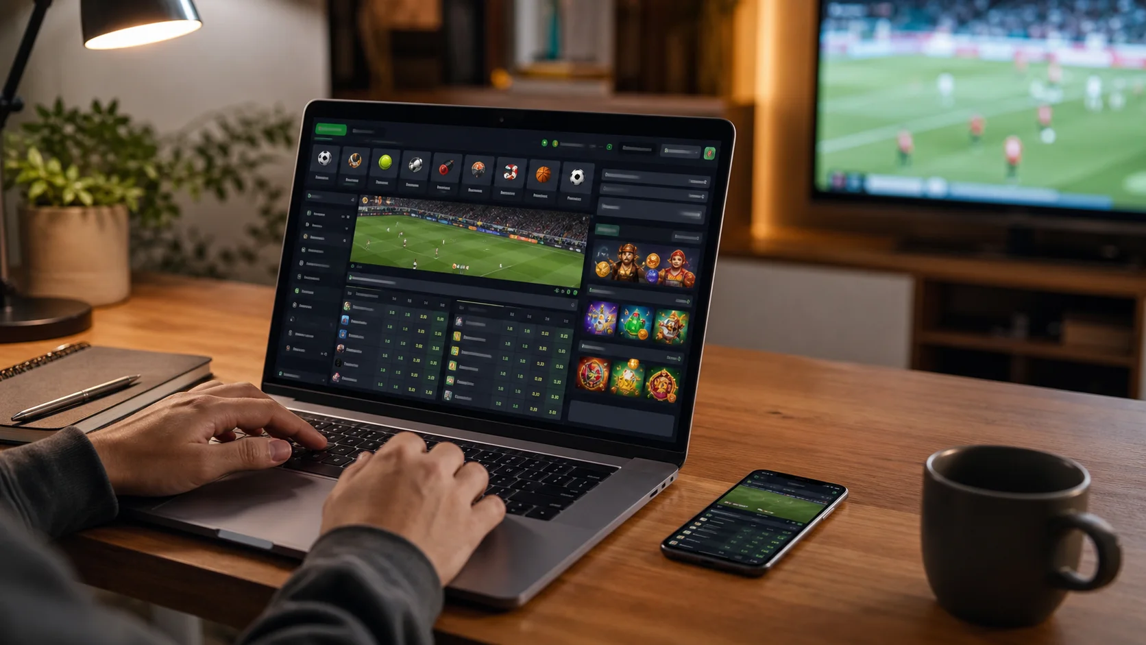 Plataforma quina em notebook e celular com apostas esportivas e cassino online